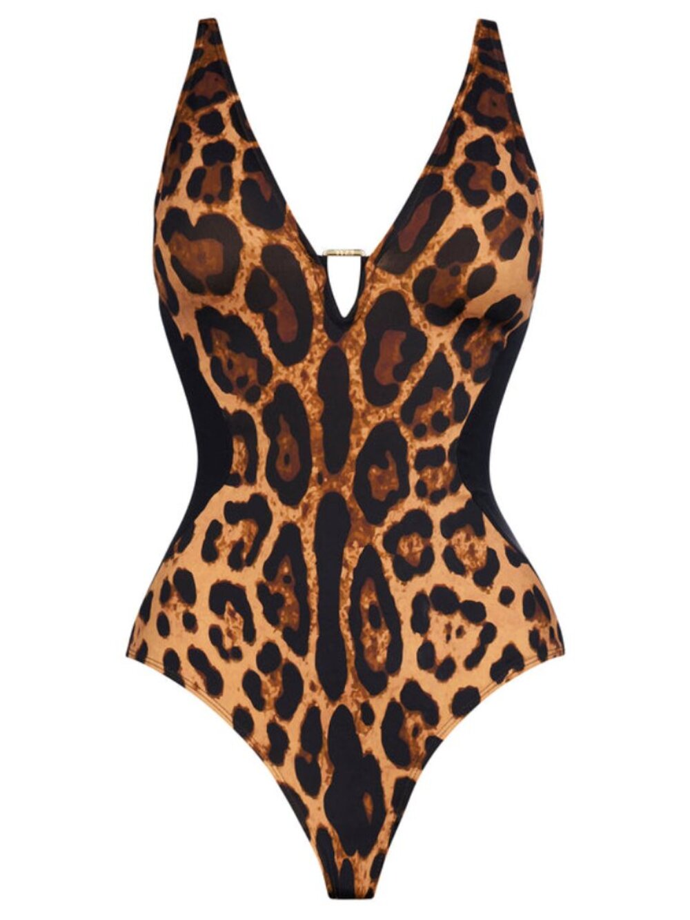TA3 Plungey Contour Triangle Leopard Black Lace-Up Corset One-Piece Swimsuit
